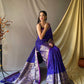 Blue Heavy Copper Jacquard Weaving Border Handloom Saree