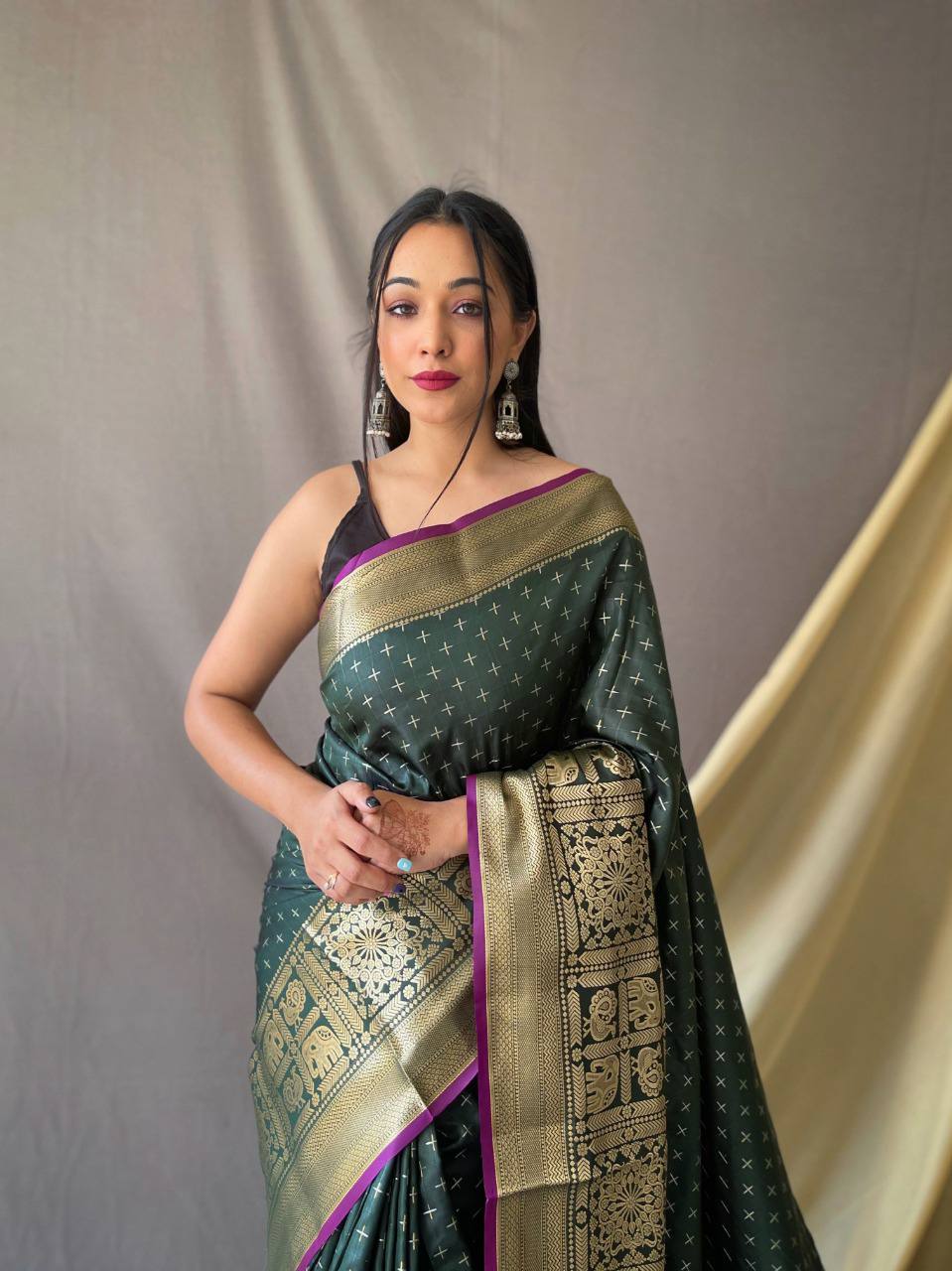 Green Heavy Copper Jacquard Weaving Border Handloom Saree