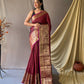 Maroon Heavy Copper Jacquard Weaving Border Handloom Saree