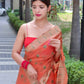 Red Paithani Saree With Zari Weaving Border.