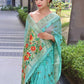 Blue Paithani Saree With Zari Weaving Border.