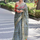 Grey Paithani Saree With Zari Weaving Border.