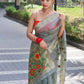 Grey Paithani Saree With Zari Weaving Border.