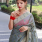Grey Paithani Saree With Zari Weaving Border.