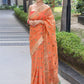 Orange Paithani Saree With Zari Weaving Border.