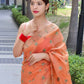 Orange Paithani Saree With Zari Weaving Border.