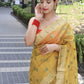 Yellow Paithani Saree With Zari Weaving Border.