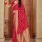 Red Satin Silk Saree With Rich Pallu And All Over Zari Butti