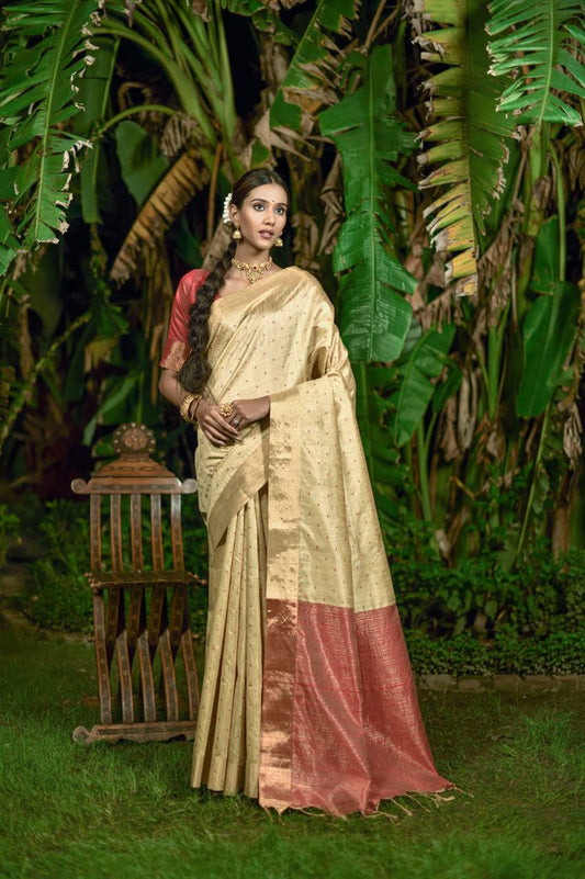 Cream Bhagalpuri Silk Saree