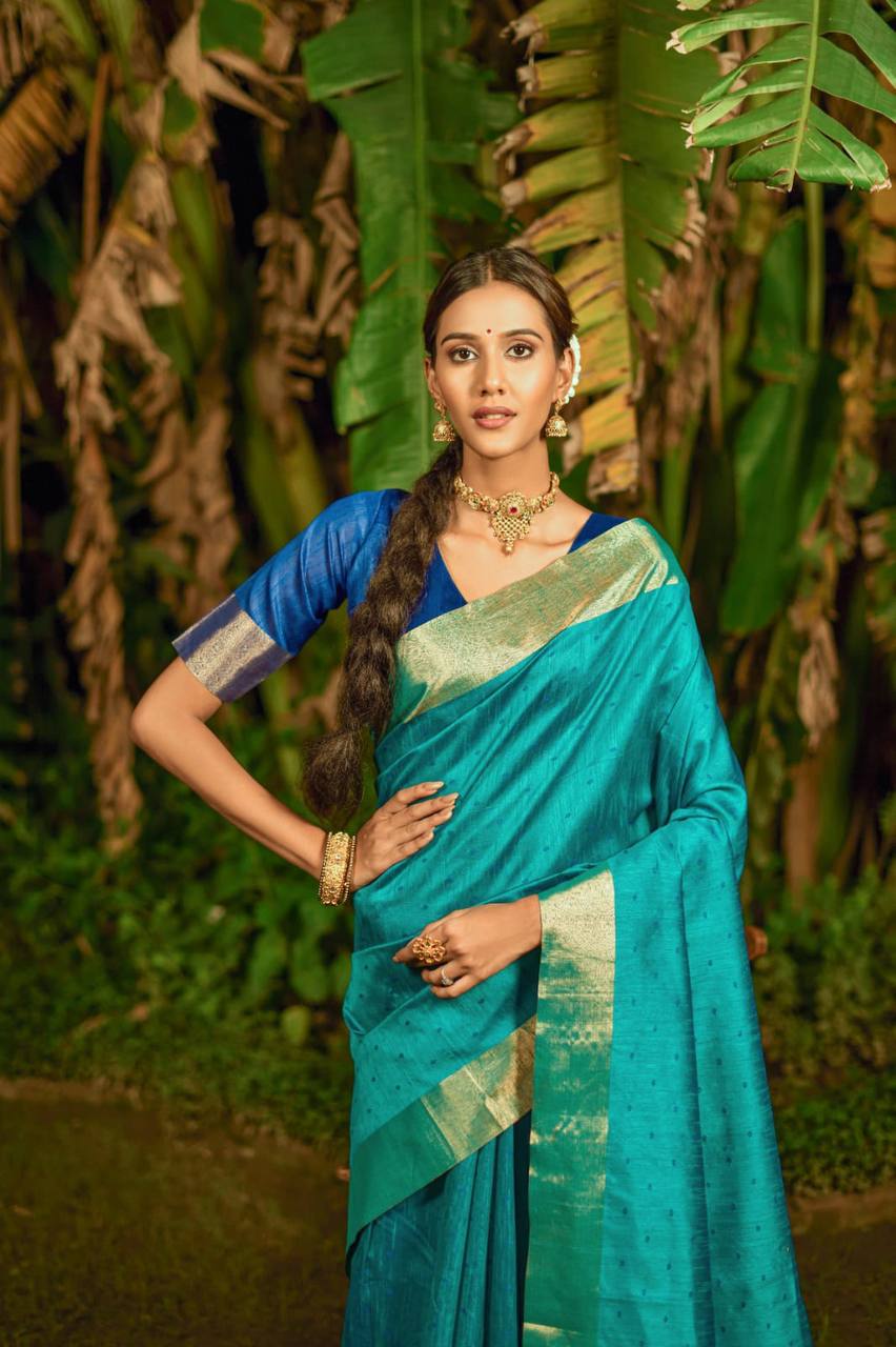 Blue Bhagalpuri Silk Saree