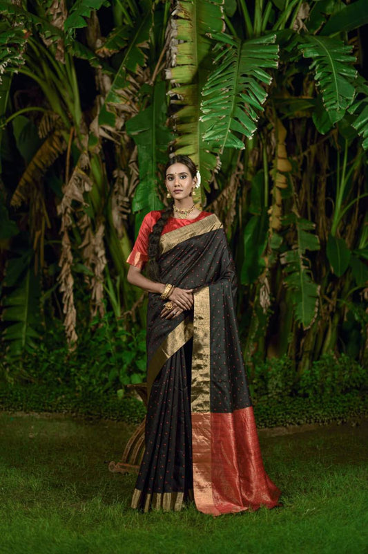 Black Bhagalpuri Silk Saree