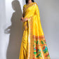 Yellow Banarasi Soft Silk Paithani Saree With Zari Border