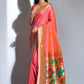Peach Banarasi Soft Silk Paithani Saree With Zari Border
