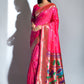 Pink Banarasi Soft Silk Paithani Saree With Zari Border