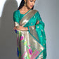 Sky Blue Banarasi Soft Silk Paithani Saree With Zari Border