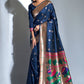 Blue Banarasi Soft Silk Paithani Saree With Zari Border