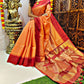 Orange Semi Tussar Silk Saree With Contrast Bomkai Temple Border