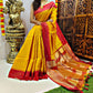 Yellow Semi Tussar Silk Saree With Contrast Bomkai Temple Border