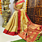 Cream Semi Tussar Silk Saree With Contrast Bomkai Temple Border