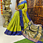 Green Semi Tussar Silk Saree With Contrast Bomkai Temple Border