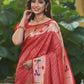 Red Banarasi Soft Silk Paithani Saree With Fancy Meena Weaves