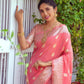 Pink Soft Assam Silk Saree With Zari Weaves Butties