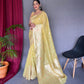 Lemon Pure Linen Slub Silk Saree With Orignal Zari Weaving