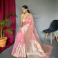 Pink Pure Linen Slub Silk Saree With Orignal Zari Weaving
