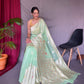 Teal Pure Linen Slub Silk Saree With Orignal Zari Weaving