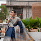 Blue Tussar Print Soft Saree With Zari Border