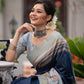 Blue Tussar Print Soft Saree With Zari Border
