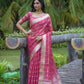 Rani Soft Organza Silk Saree With All Over Zari Weaving