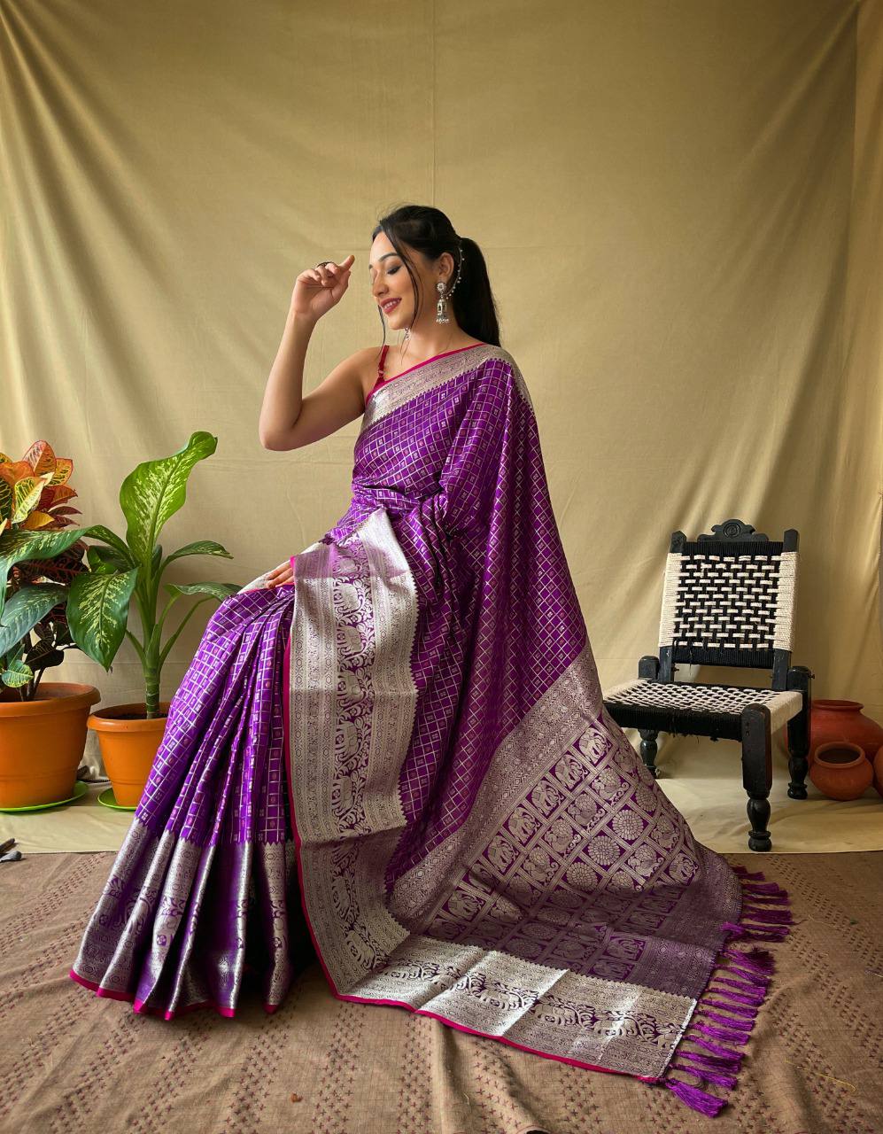Lavender Silk Saree With Rich Pallu