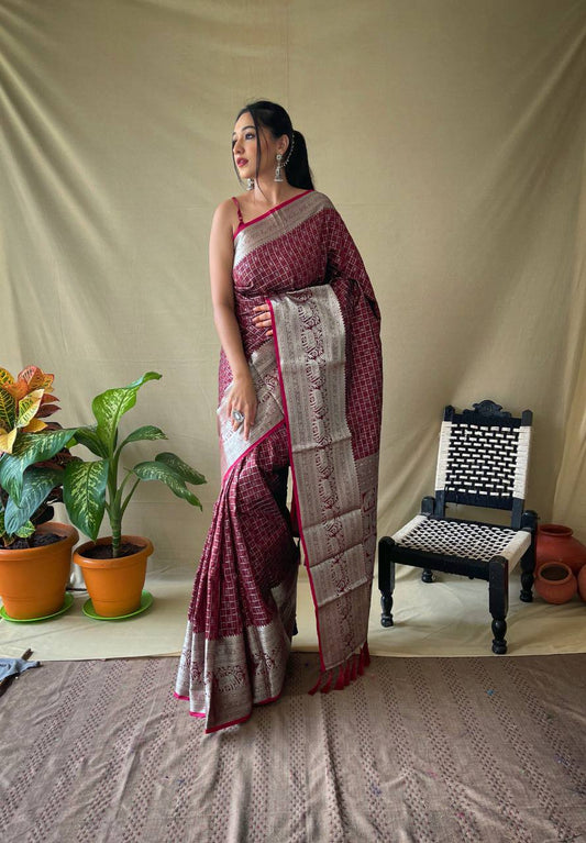Wine Silk Saree With Rich Pallu