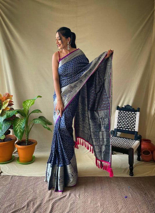 Blue Silk Saree With Rich Pallu
