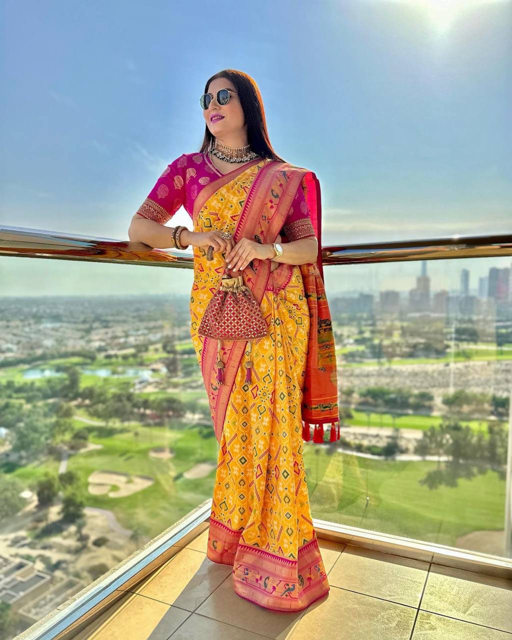 Yellow Banarasi Soft Silk Patola Saree With Fancy  Meena