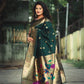 Green Banarasi Tussar Silk Paithani Saree With Pure Zari Woven Border