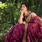 Wine Banarasi Tussar Silk Paithani Saree With Pure Zari Woven Border
