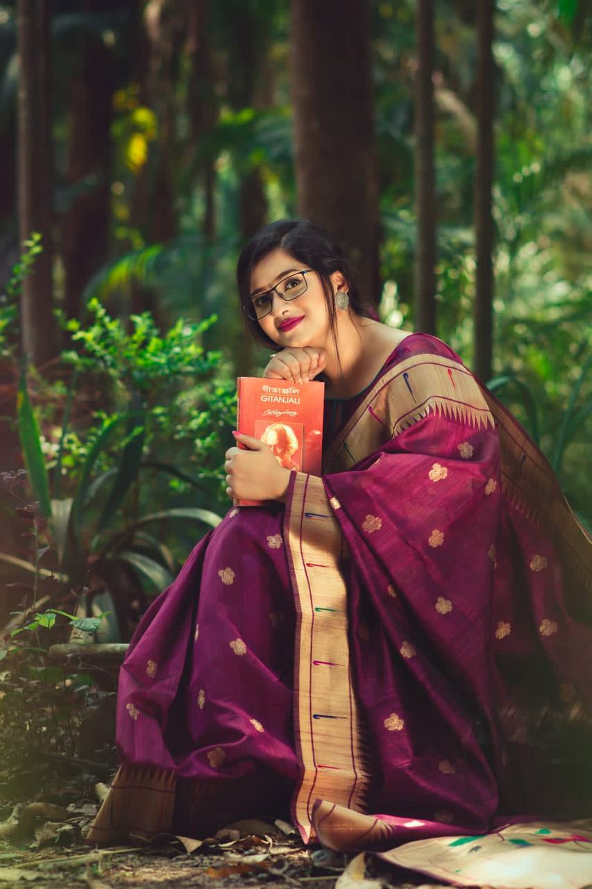 Wine Banarasi Tussar Silk Paithani Saree With Pure Zari Woven Border