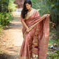 Peach Banarasi Tussar Silk Paithani Saree With Pure Zari Woven Border
