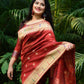 Red Banarasi Tussar Silk Paithani Saree With Pure Zari Woven Border