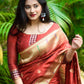 Red Banarasi Tussar Silk Paithani Saree With Pure Zari Woven Border
