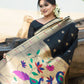 Black Banarasi Tussar Silk Paithani Saree With Pure Zari Woven Border