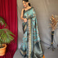 Sky Blue Pure Kanchipuram Digital Printed Saree
