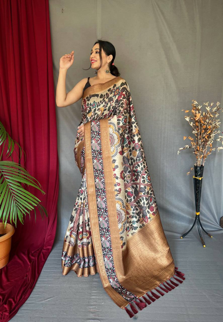 Brown Pure Kanchipuram Digital Printed Saree