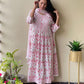 White Pink Printed Kurti Set