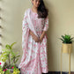 White Pink Printed Kurti Set