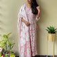 White Pink Printed Kurti Set