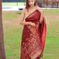 Red Pure Soft  Silk Saree With Copper And Golden Zari