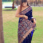 Blue Pure Soft  Silk Saree With Copper And Golden Zari